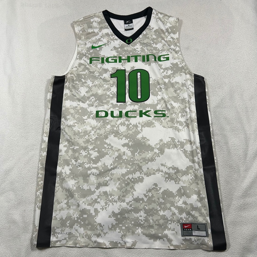 Nike Oregon Fighting Ducks Basketball Jersey Mens L White Camo Dri-FIT 10